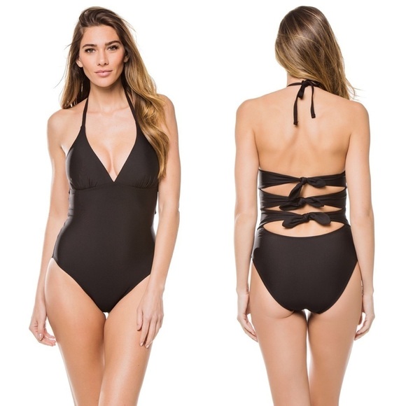 La Blanca Island Goddess Black Halter One Piece 6 - Picture 1 of 11